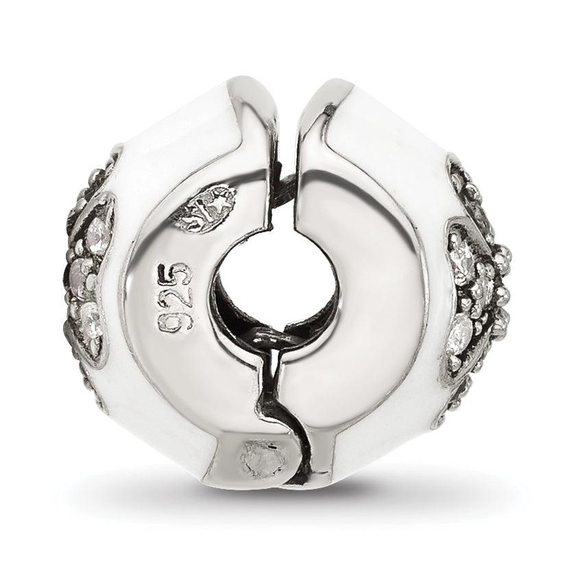 Sterling Silver Reflections White Enamel and CZ Floral Clip Bead Secondary image
