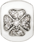 Sterling Silver Reflections White Enamel and CZ Floral Clip Bead