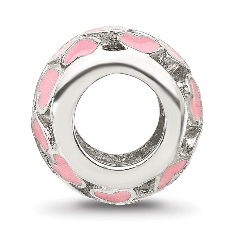 Sterling Silver Reflections Polished Pink Enameled Hearts Bead