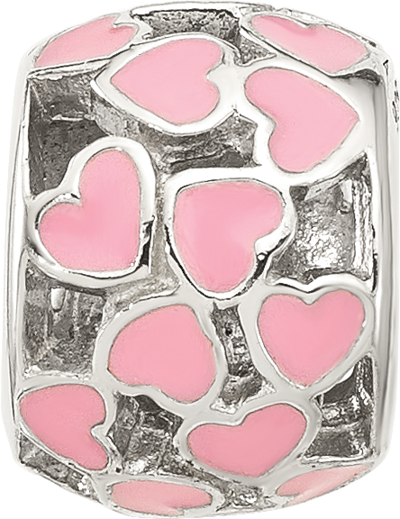 Sterling Silver Reflections Polished Pink Enameled Hearts Bead