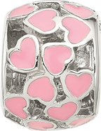 Sterling Silver Reflections Polished Pink Enameled Hearts Bead