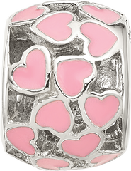 Sterling Silver Reflections Polished Pink Enameled Hearts Bead
