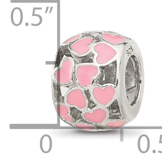 Sterling Silver Reflections Polished Pink Enameled Hearts Bead