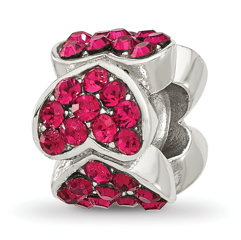 Sterling Silver Reflections Red Crystal Hearts Bead