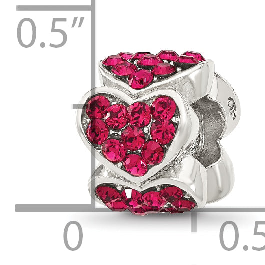 Sterling Silver Reflections Red Crystal Hearts Bead