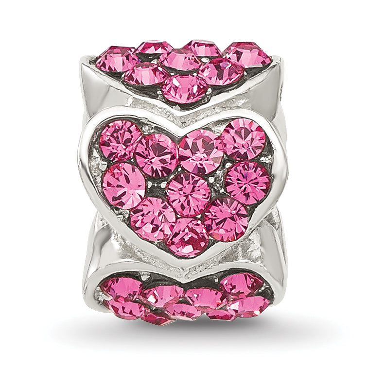 Sterling Silver Reflections Pink Crystal Hearts Bead