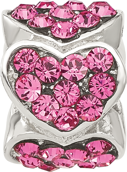 Sterling Silver Reflections Pink Crystal Hearts Bead
