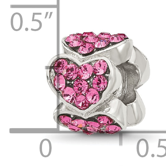 Sterling Silver Reflections Pink Crystal Hearts Bead