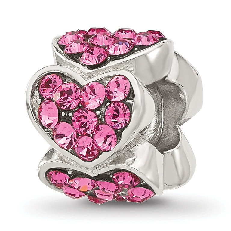 Sterling Silver Reflections Pink Crystal Hearts Bead