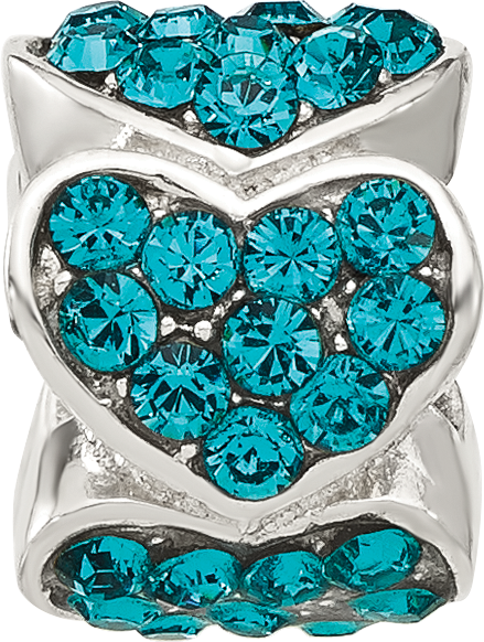 Sterling Silver Reflections Teal Crystal Hearts Bead