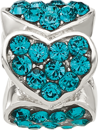 Sterling Silver Reflections Teal Crystal Hearts Bead