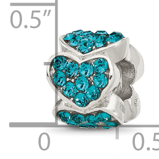 Sterling Silver Reflections Teal Crystal Hearts Bead