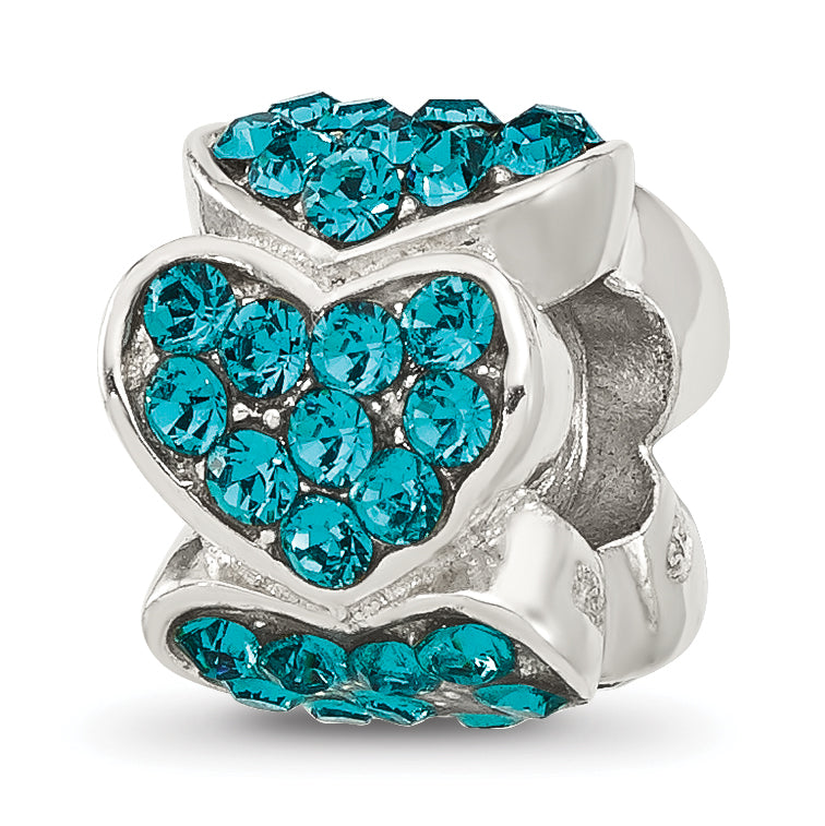 Sterling Silver Reflections Teal Crystal Hearts Bead Main image