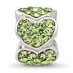 Sterling Silver Reflections Green Crystal Hearts Bead