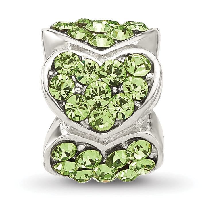 Sterling Silver Reflections Green Crystal Hearts Bead