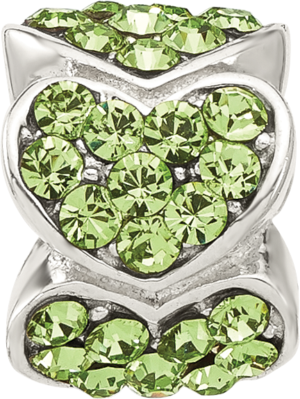 Sterling Silver Reflections Green Crystal Hearts Bead