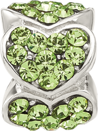 Sterling Silver Reflections Green Crystal Hearts Bead
