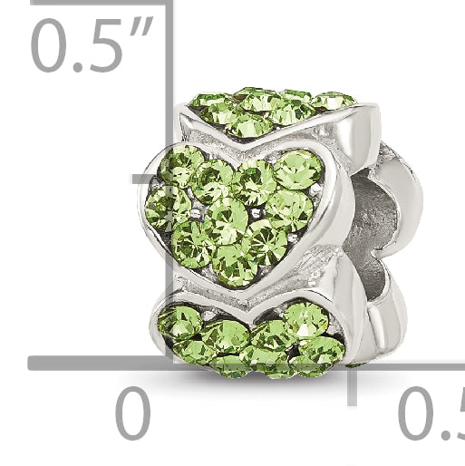 Sterling Silver Reflections Green Crystal Hearts Bead