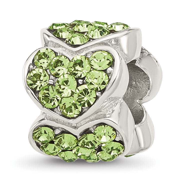 Sterling Silver Reflections Green Crystal Hearts Bead Main image