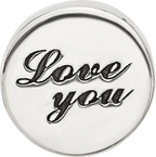 Sterling Silver Reflections Polished Antiqued Love You Circle Bead