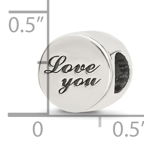 Sterling Silver Reflections Polished Antiqued Love You Circle Bead