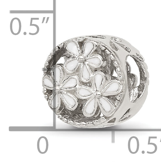 Sterling Silver Reflections White Enameled Floral Circle Bead