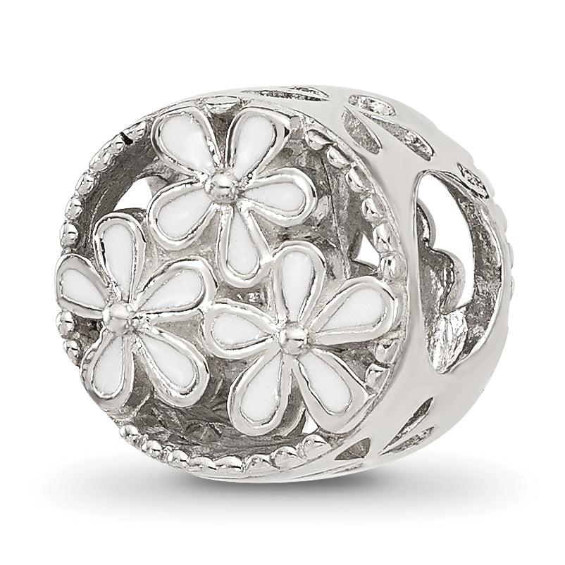 Sterling Silver Reflections White Enameled Floral Circle Bead Main image