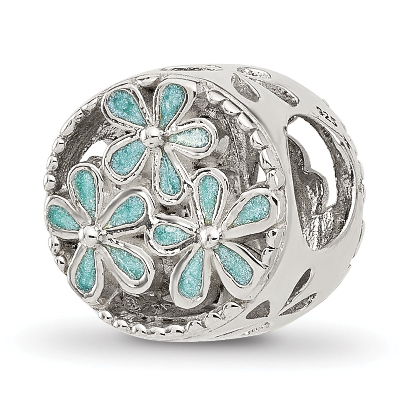 Sterling Silver Reflections Light Blue Enameled Floral Circle Bead Main image