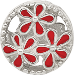 Sterling Silver Reflections Red Enameled Floral Circle Bead