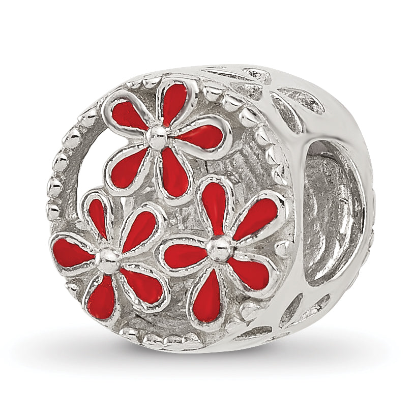 Sterling Silver Reflections Red Enameled Floral Circle Bead Main image