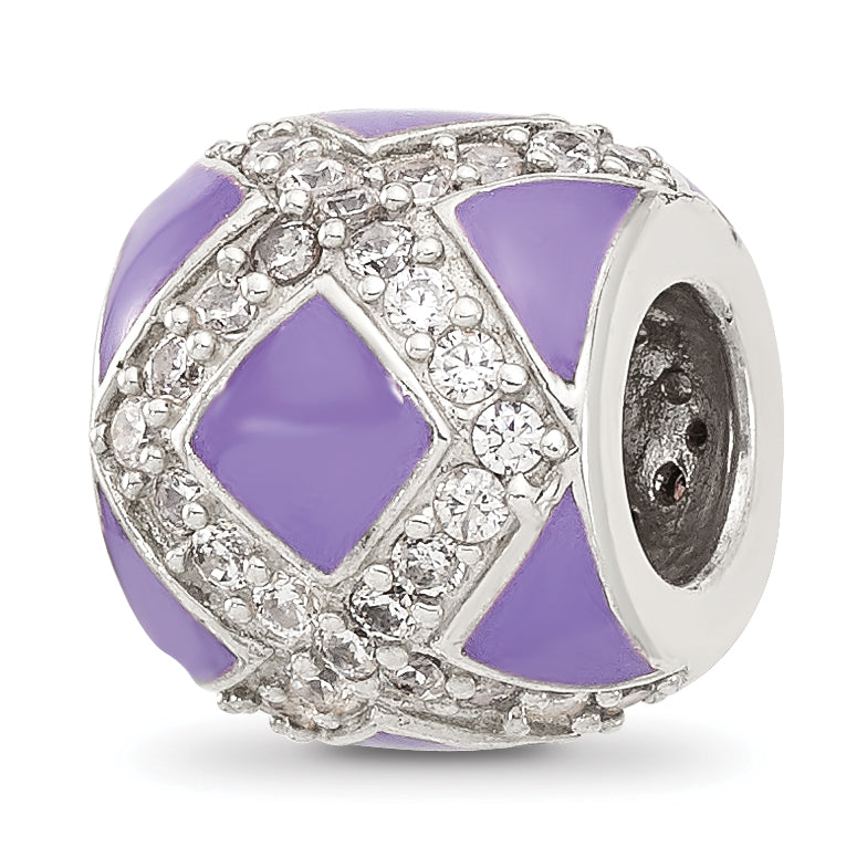Sterling Silver Reflections Purple and CZ Enameled Design Bead Main image