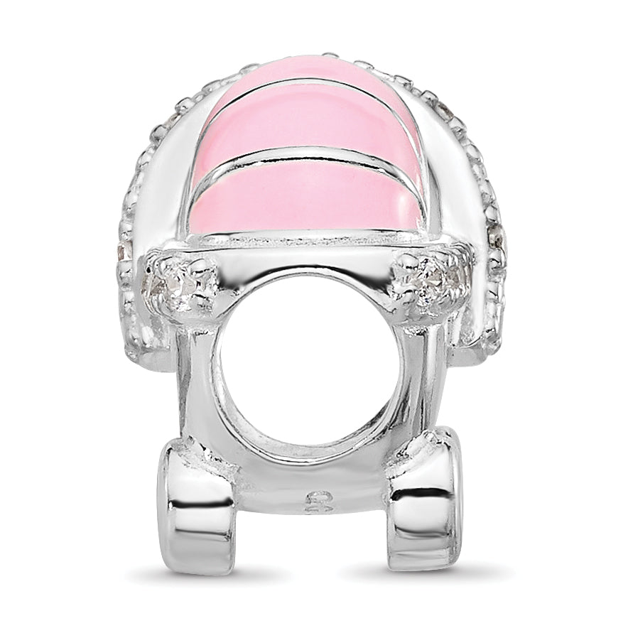 Sterling Silver Reflections Rh-plated Pink Enamel & CZ Stroller Bead Secondary image
