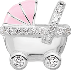 Sterling Silver Reflections Rh-plated Pink Enamel & CZ Stroller Bead