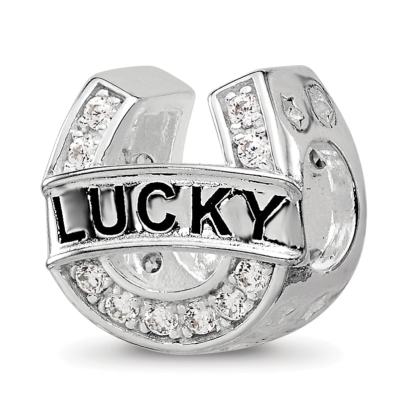 Sterling Silver Reflections Rhodium-plated CZ Lucky Horseshoe Bead Main image