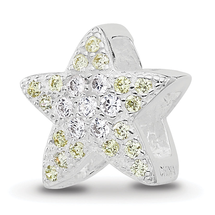 Sterling Silver Reflections Rhodium-plated Yellow & Clear CZ Star Bead Main image