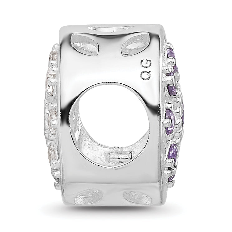 Sterling Silver Reflections Rh-plated Purple/Clear CZ Floral Reverse Bead Secondary image