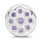 Sterling Silver Reflections Rh-plated Purple/Clear CZ Floral Reverse Bead