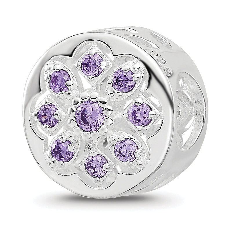 Sterling Silver Reflections Rh-plated Purple/Clear CZ Floral Reverse Bead Main image
