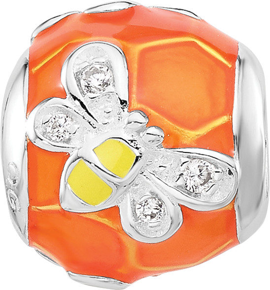 Sterling Silver Reflections Rhodium-plated Enameled CZ Bee Bead