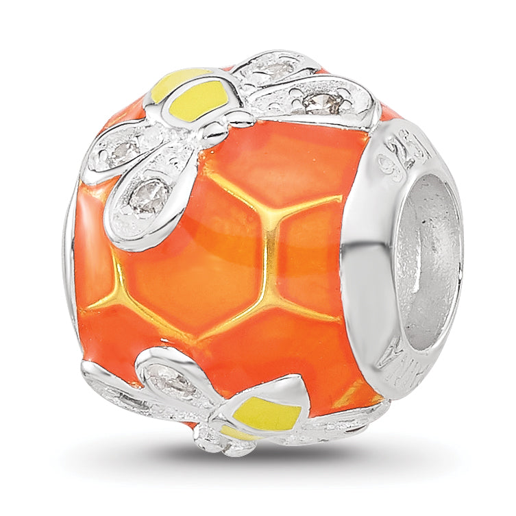 Sterling Silver Reflections Rhodium-plated Enameled CZ Bee Bead