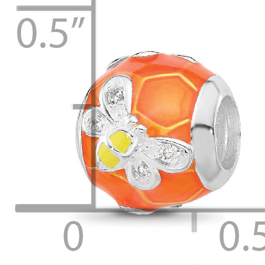 Sterling Silver Reflections Rhodium-plated Enameled CZ Bee Bead