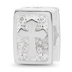 SS Reflections RH-plated Enamel &CZ Cross Jesus Loves You Square Bead