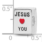 SS Reflections RH-plated Enamel &CZ Cross Jesus Loves You Square Bead