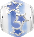 Sterling Silver Reflections Rh-plated Blue & White Enamel Stars Bead