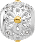 Sterling Silver Reflections Rhodium & Gold Plated Floral Bead