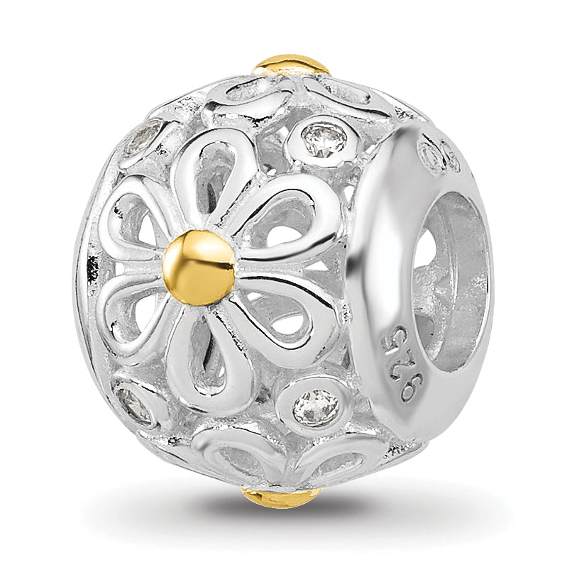 Sterling Silver Reflections Rhodium & Gold Plated Floral Bead Main image