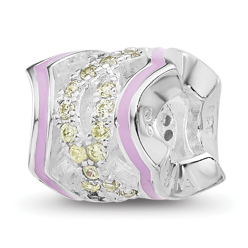 Sterling Silver Reflections Rh-plated Purple Enamel & Yellow CZ Bead