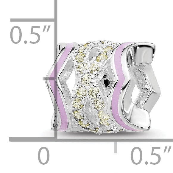 Sterling Silver Reflections Rh-plated Purple Enamel & Yellow CZ Bead