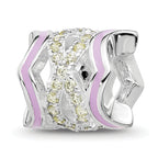 Sterling Silver Reflections Rh-plated Purple Enamel & Yellow CZ Bead