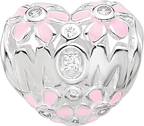 SS Reflections RH-plated Pink Enamel CZ Floral Mom Heart Bead